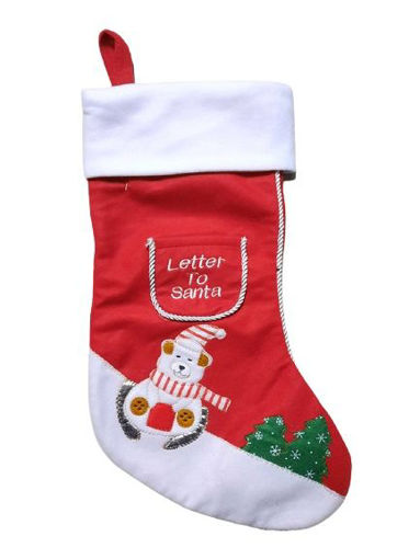 Picture of STOCKING SOCK - VELVET SANTA WITH BEAR
